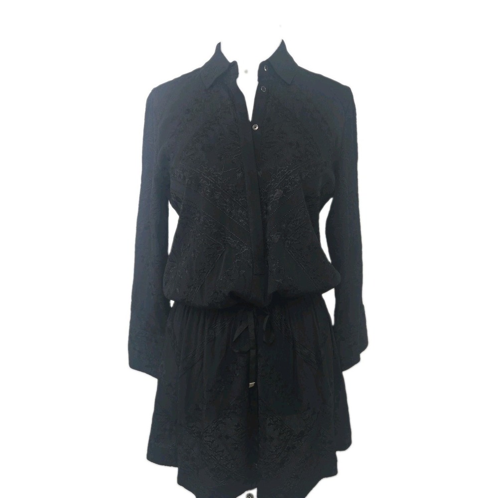 Twelfth Street By Cynthia Vincent SMALL Black‎ Embroidered Drawstring Mini Dress